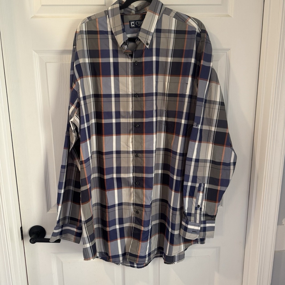 Chaps Dress Shirt Men's XLT  Tall Collared Plaid Long Sleeve Button‎ Up